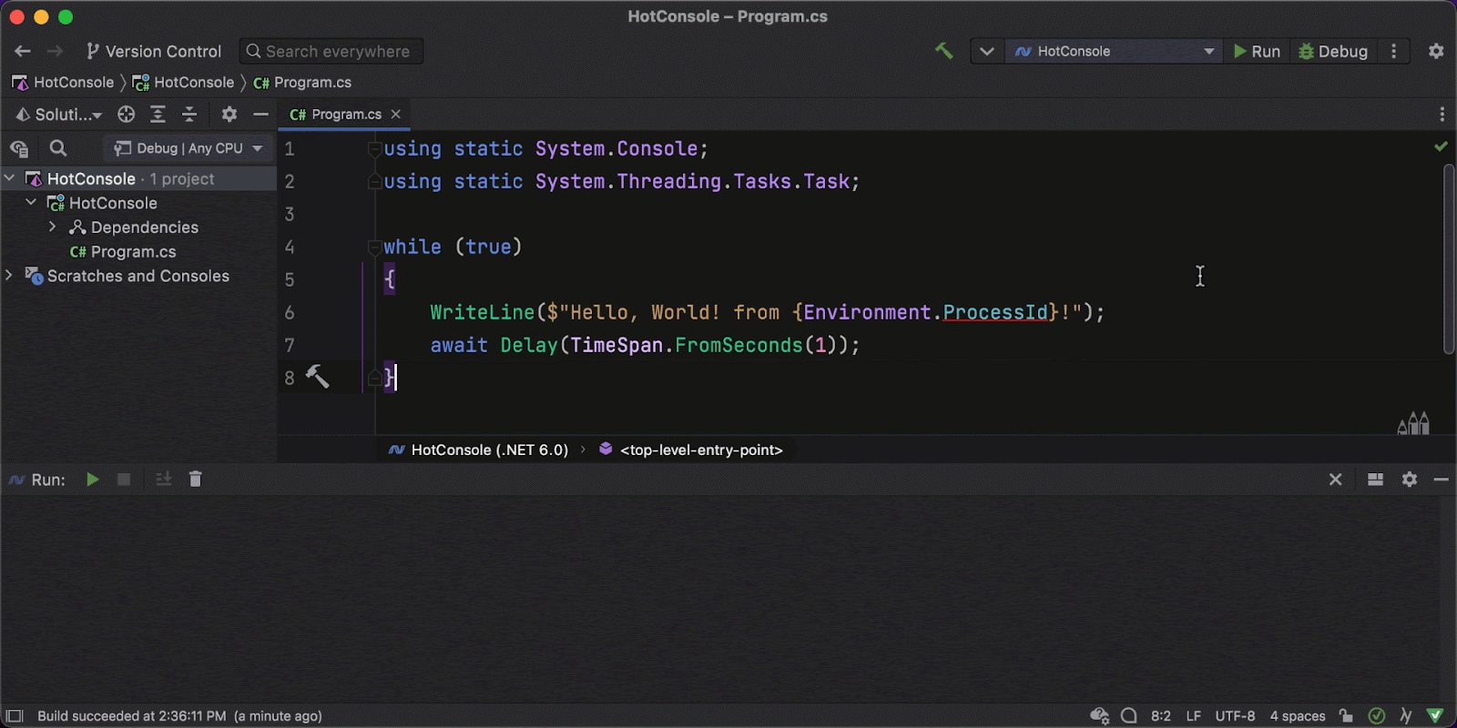 JetBrains Rider: Using Hot Reload while running an application