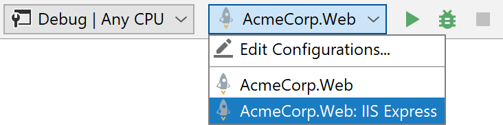 JetBrains Rider: IIS Express run configuration