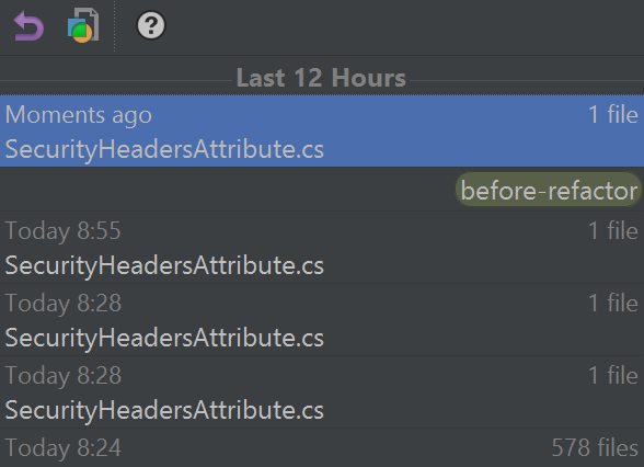 JetBrains Rider: Add label to the current state Local History