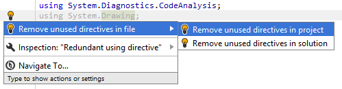 Unused namespace import quick-fix