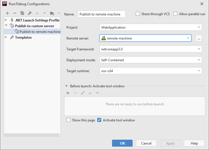 SSH remote debugging. Deployment configuration