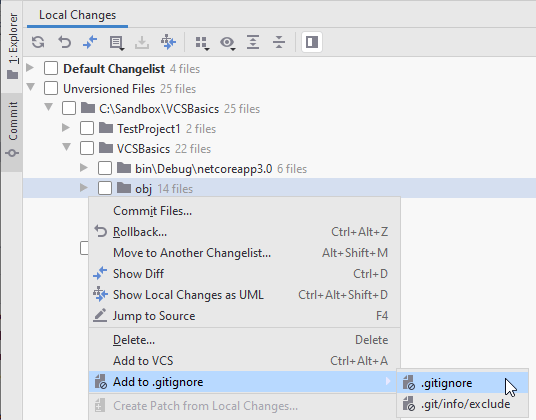 JetBrains Rider: adding files to .gitignore