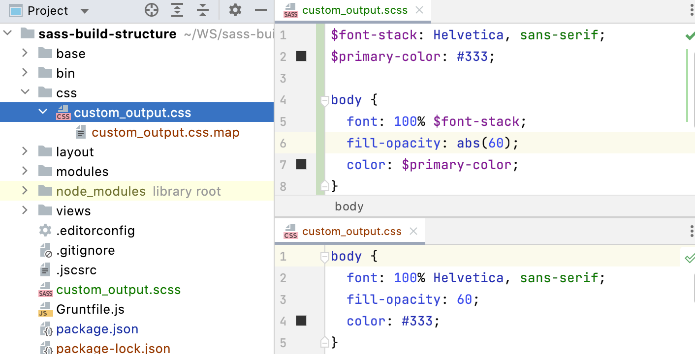 Custom settings: the output is stored in a separate folder