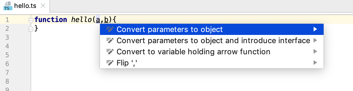 Destructuring with intention action: Convert parameters to object