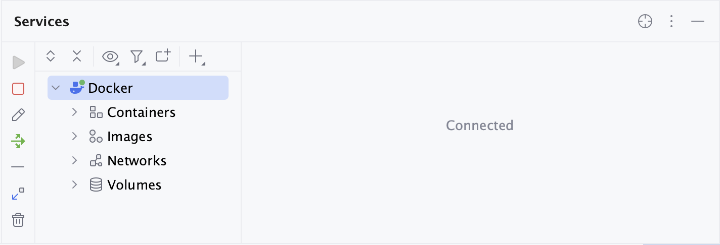 The Docker tool window, connected to Docker