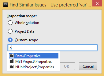 JetBrains Rider: Specifying search scope for the similar issues