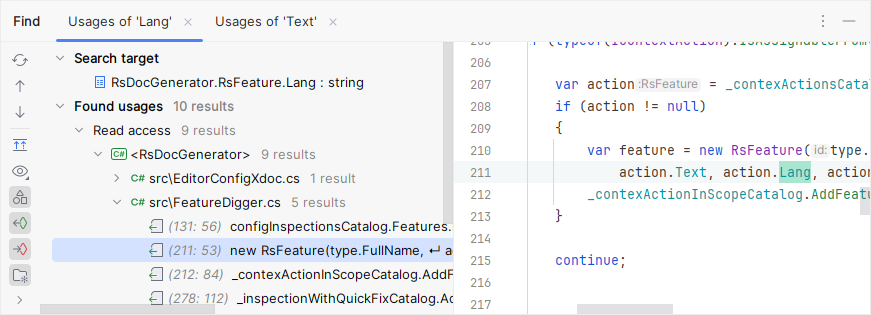 JetBrains Rider: Finding Usages of a Symbol