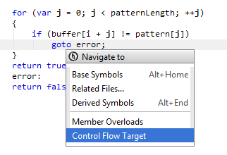 Navigating to control flow target