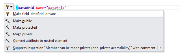 JetBrains Rider: Make field private quick-fix in XAML