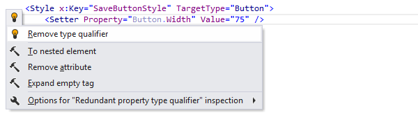 JetBrains Rider: Remove type qualifier quick-fix in XAML