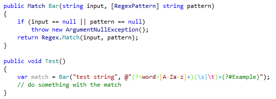 Highlighting regular expressions in arguments