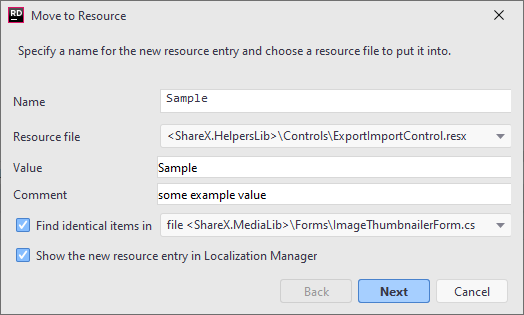 JetBrains Rider 'Move to Resource' refactoring