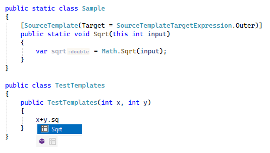 JetBrains Rider: Source templates. SourceTemplateTargetExpression parameter