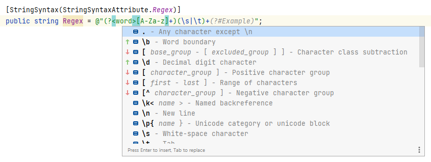 JetBrains Rider: Coding assistance for [StringSyntaxAttribute]