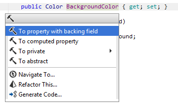 To property with backing field context action