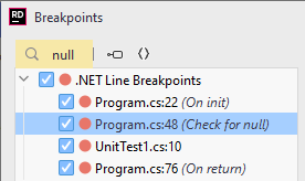 JetBrains Rider: searching breakpoints