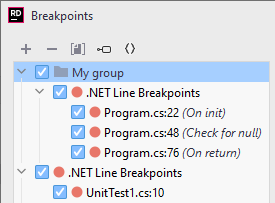 JetBrains Rider: grouping breakpoints