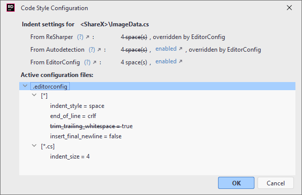 JetBrains Rider. Code Style Configuration dialog