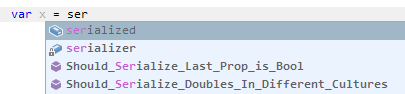 JetBrains Rider. Auto-completion list with soft selection.