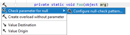 JetBrains Rider: a shortcut for configuring null-check pattern