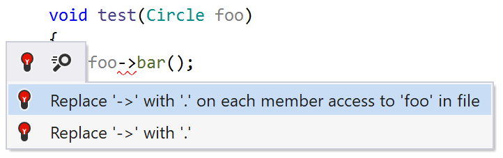 JetBrains Rider helps replacing the arrow operator with the dot