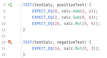 JetBrains Rider shows different indicators for unit tests in the editor