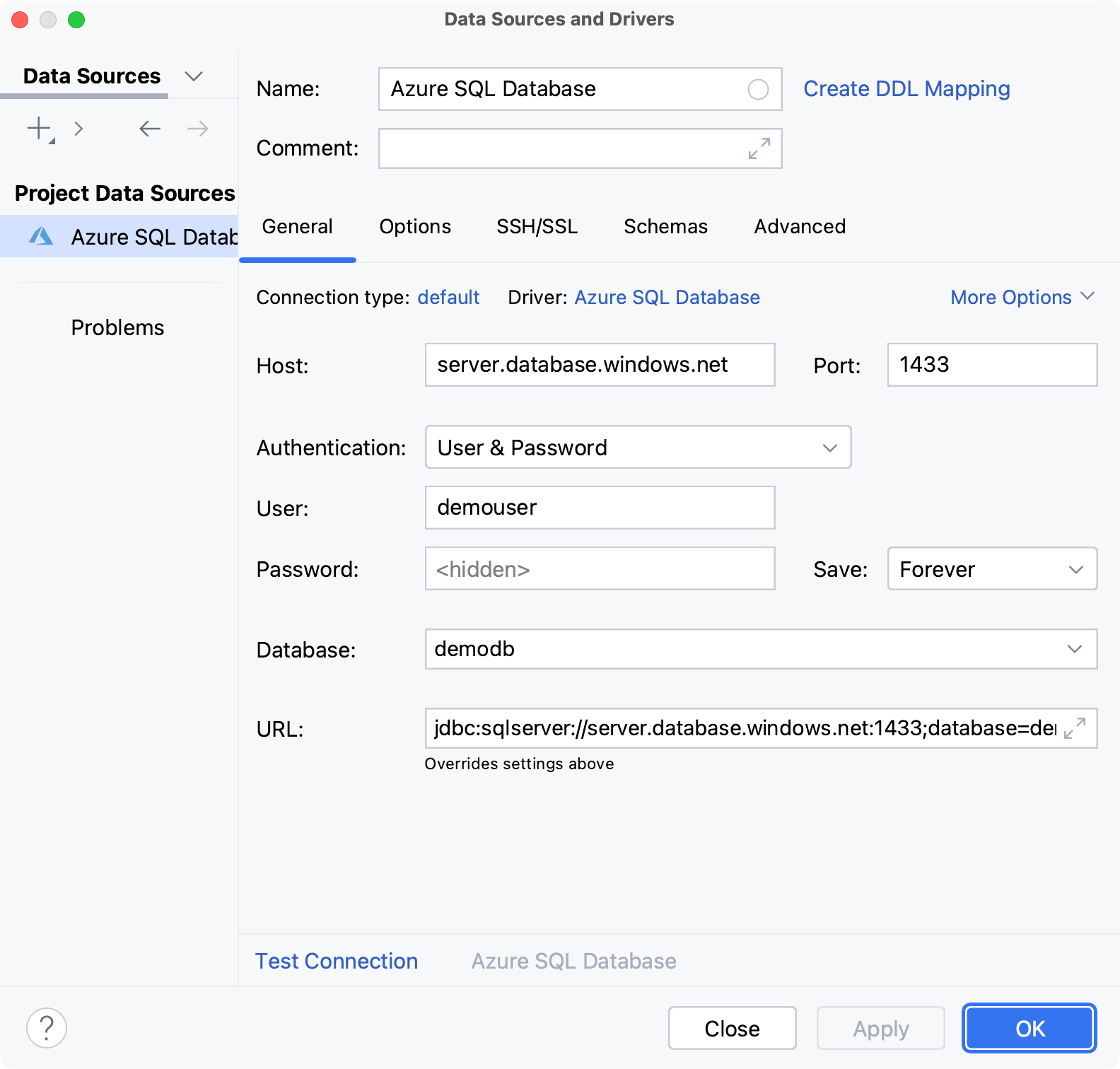 Database connection details