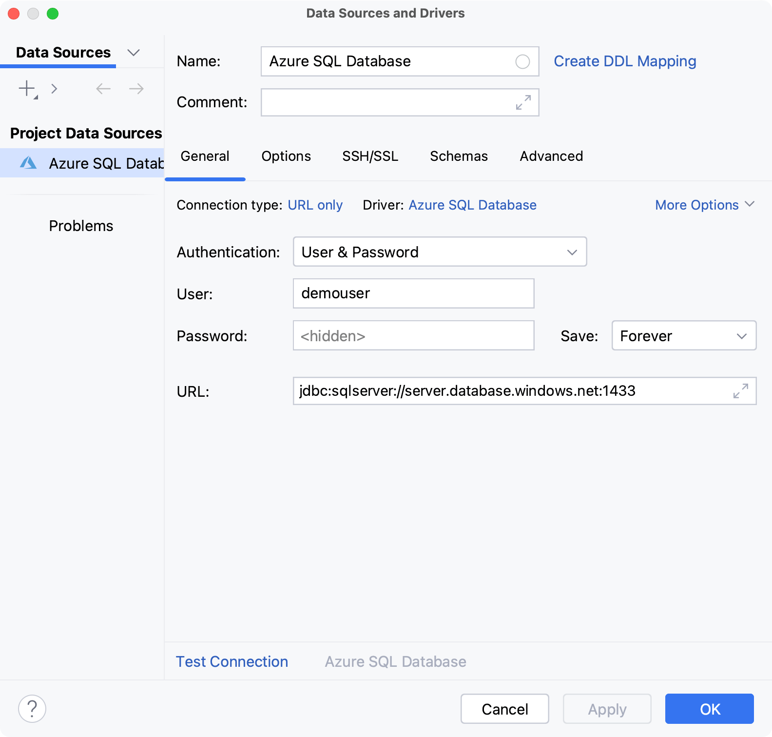 Database connection details