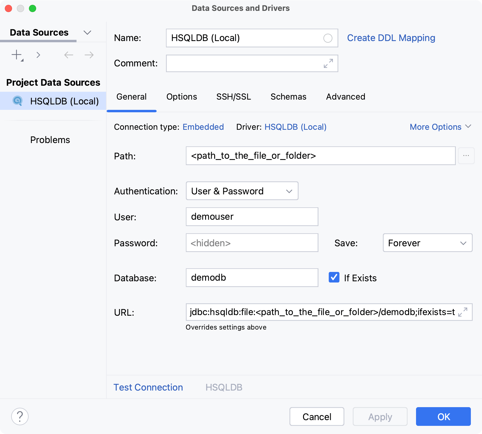 Database connection details