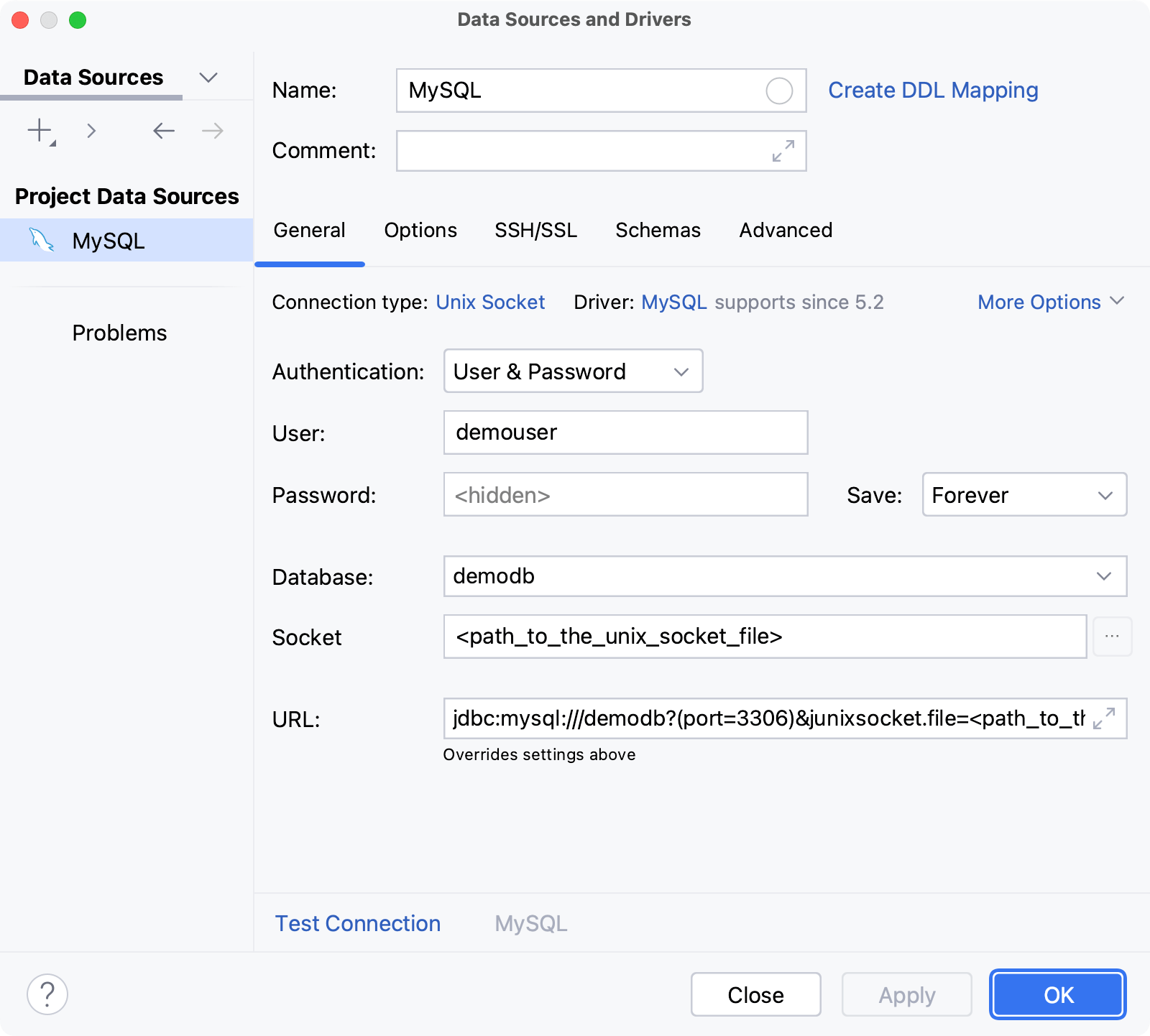 Database connection details