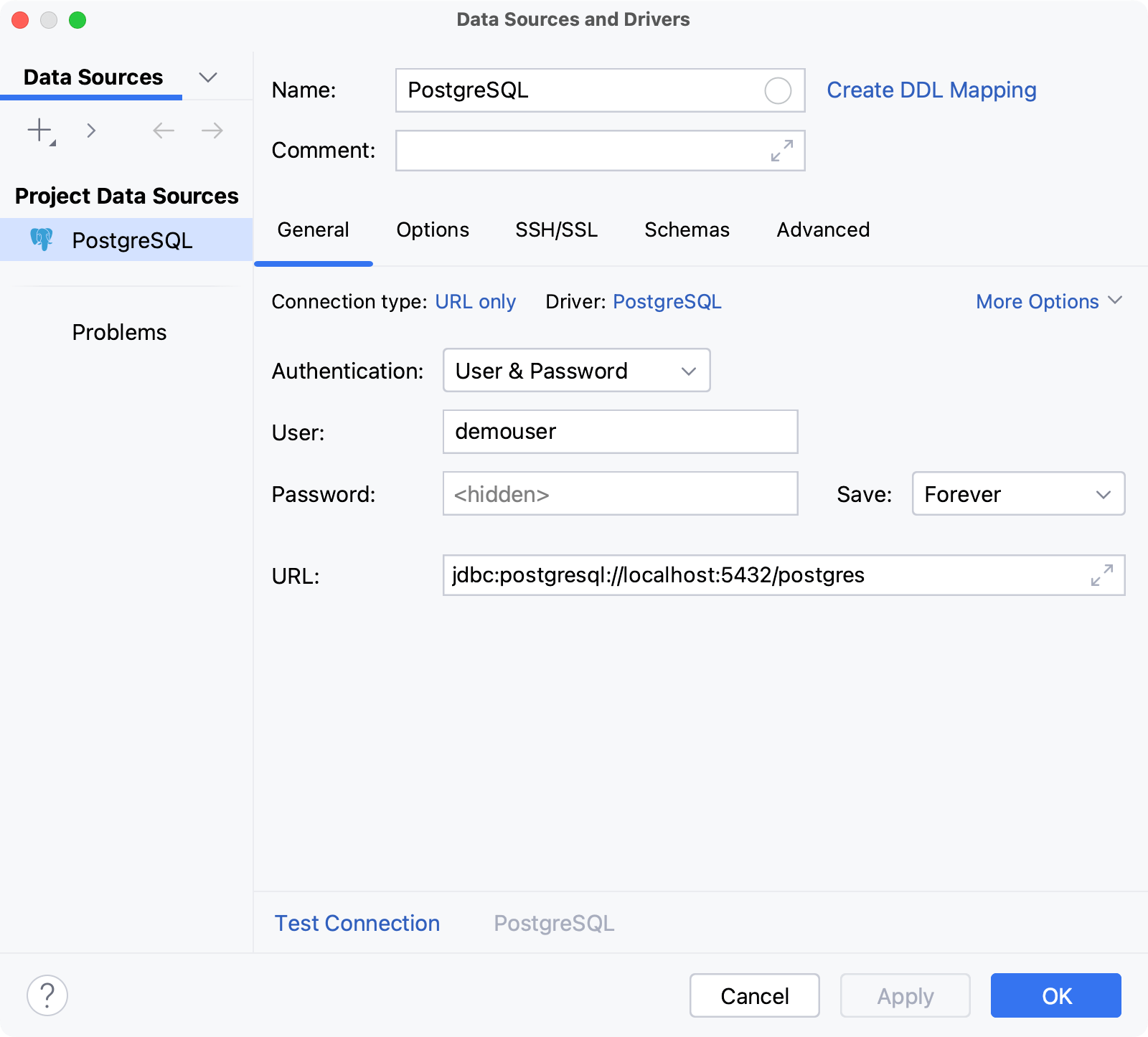 Database connection details