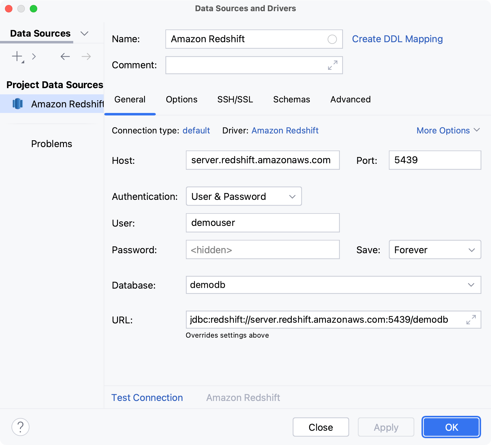 Database connection details