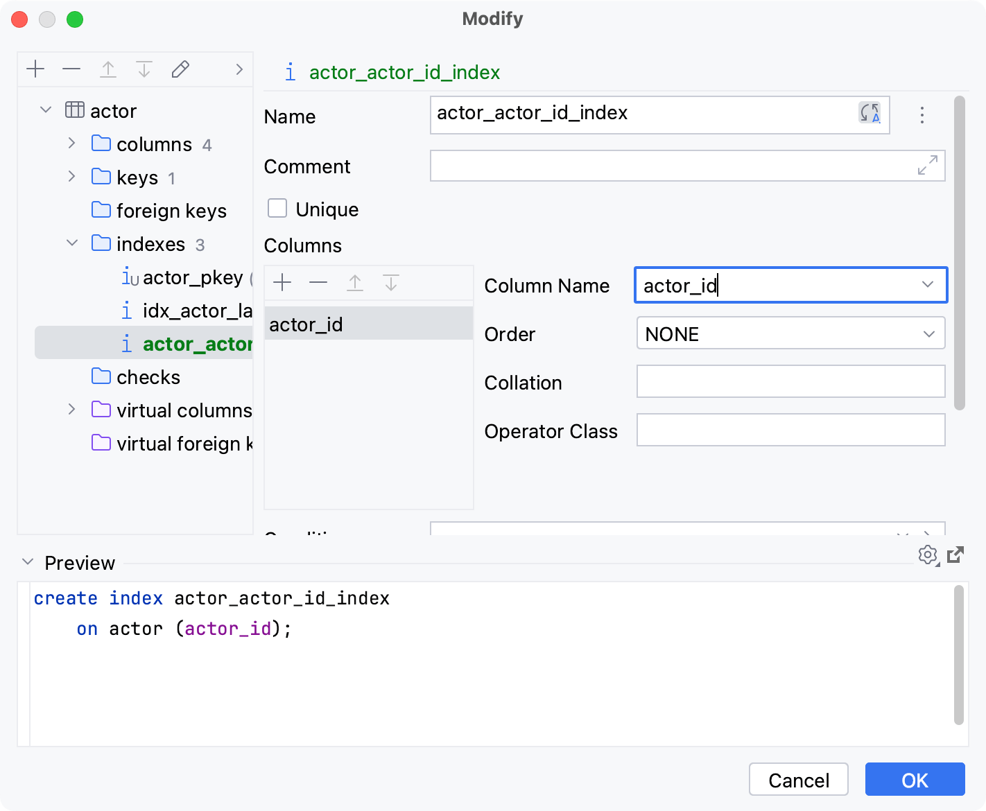 Create an index