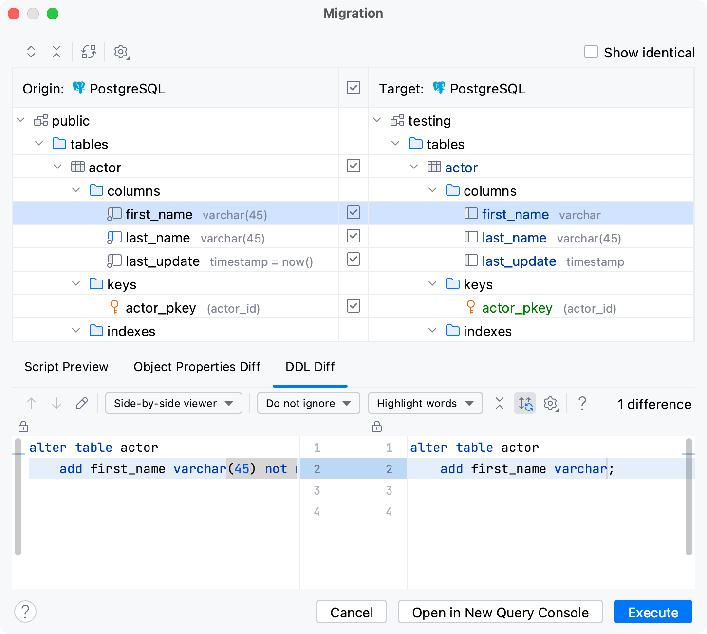 Differences between object properties