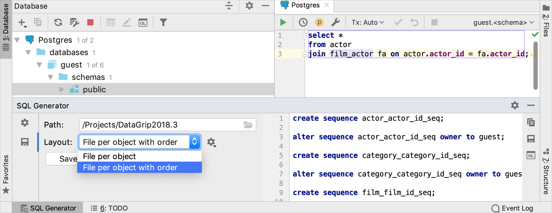 Generate DDL for database objects