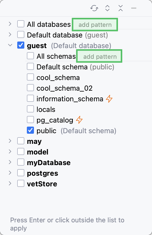 Pattern-based schema filter