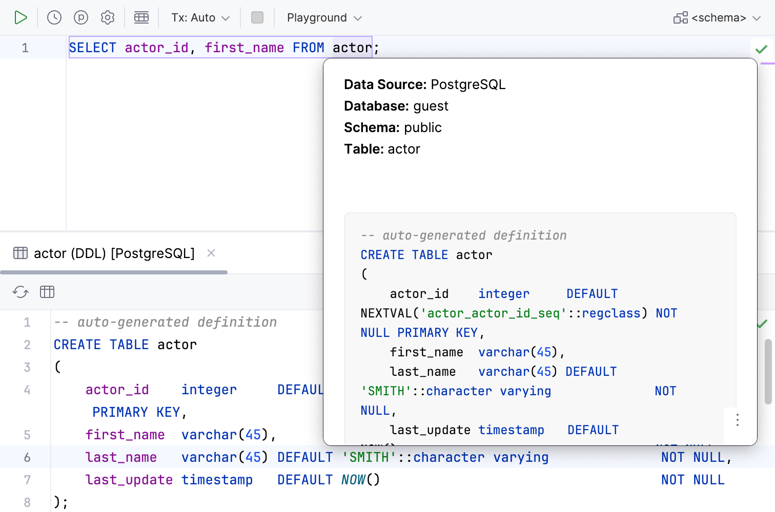 Preview table structure in editor tab