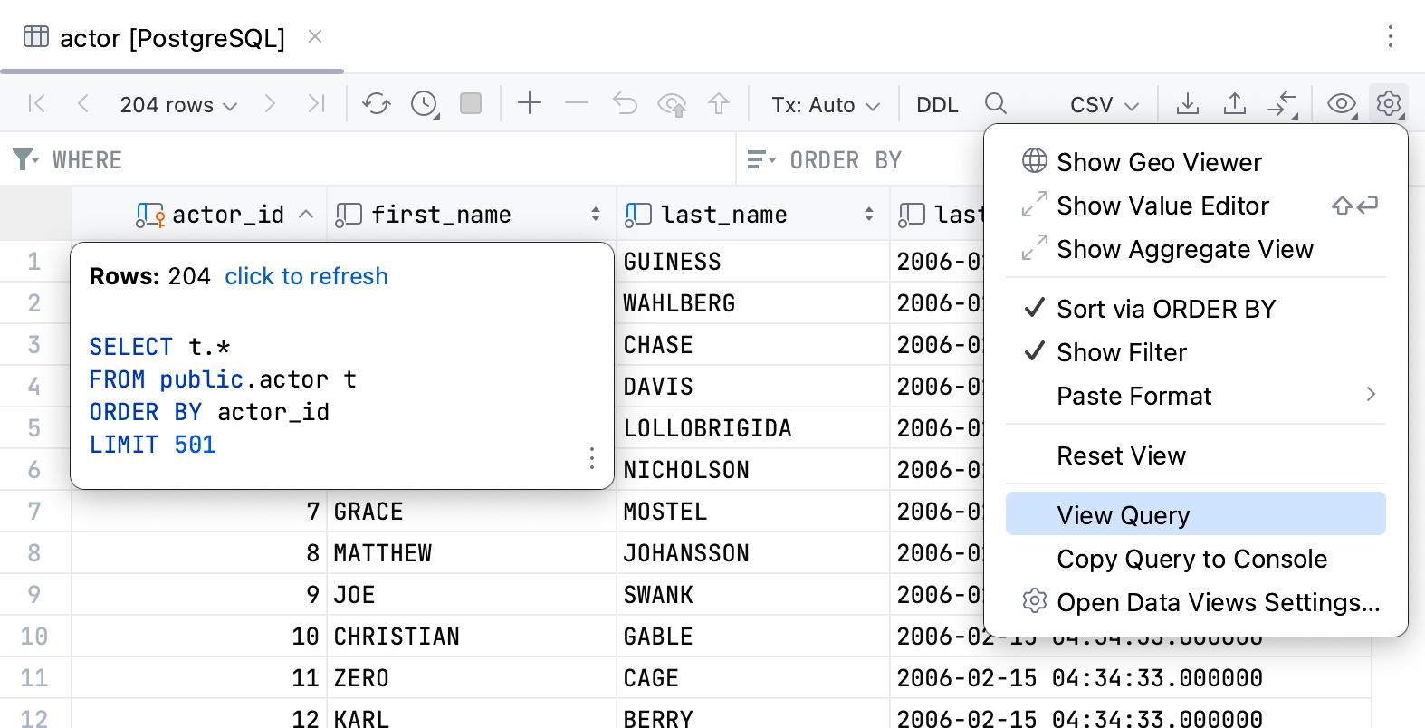 View the query that generated the table