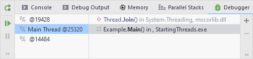 JetBrains Rider: debug frames select thread