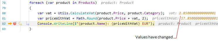 JetBrains Rider debugger: Inline values in the editor