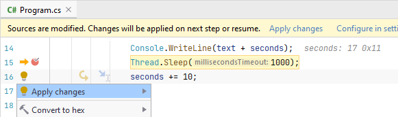 JetBrains Rider: Apply Hot Reload changes