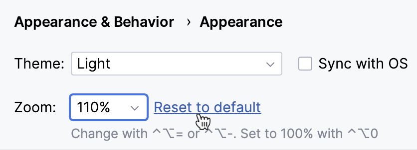 Resetting the IDE zoom level