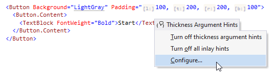 JetBrains Rider: Inlay hints in XAML for margins and padding