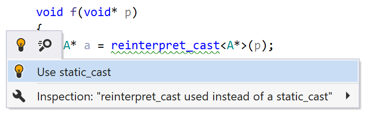 reinterpret_cast used instead of a static_cast when casting to void*