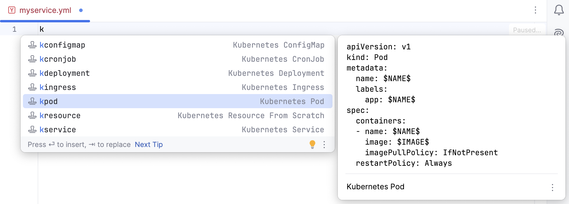 Kubernetes live tempaltes