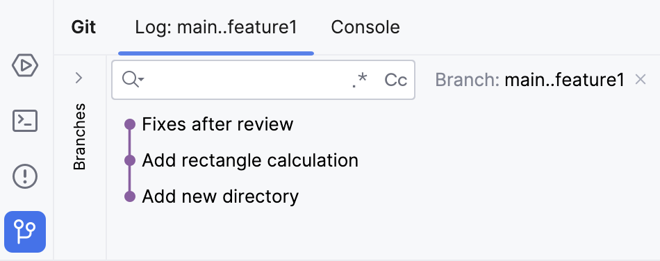 List of filtered commits