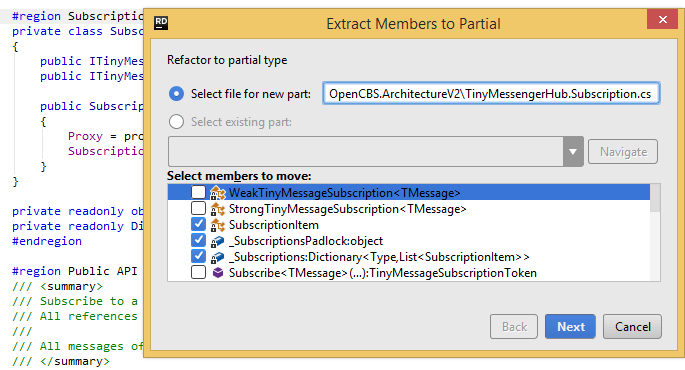 JetBrains Rider. 'Make Partial' refactoring