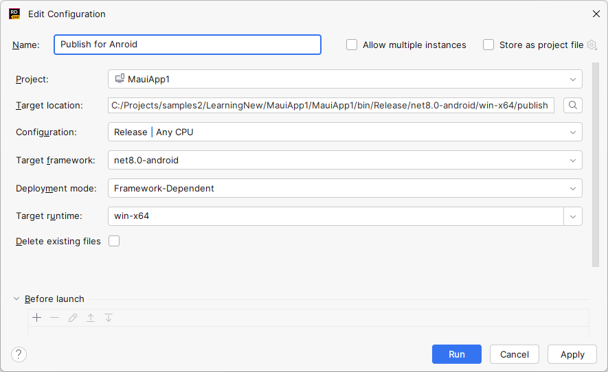 JetBrains Rider: publish MAUI application