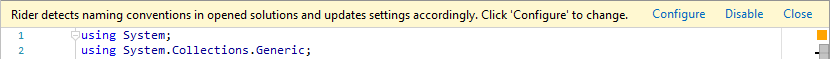 JetBrains Rider: Naming rules auto-detection notification