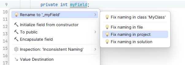 Quick-fix for naming style violation